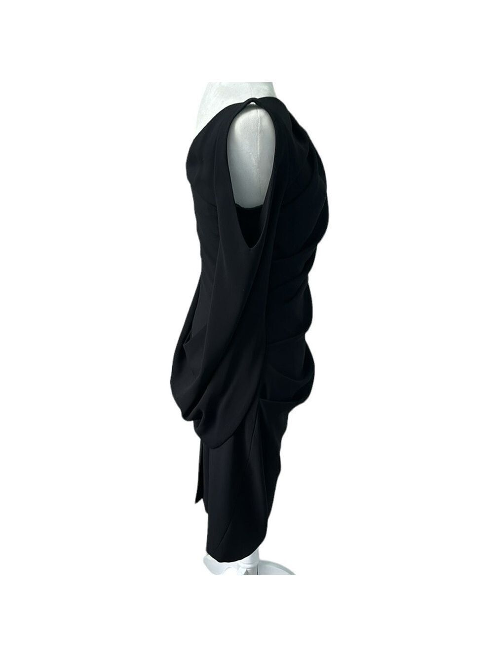 Talbot Runhof Black Cape Ruched Sheath Dress Size 8 - Picture 2 of 16